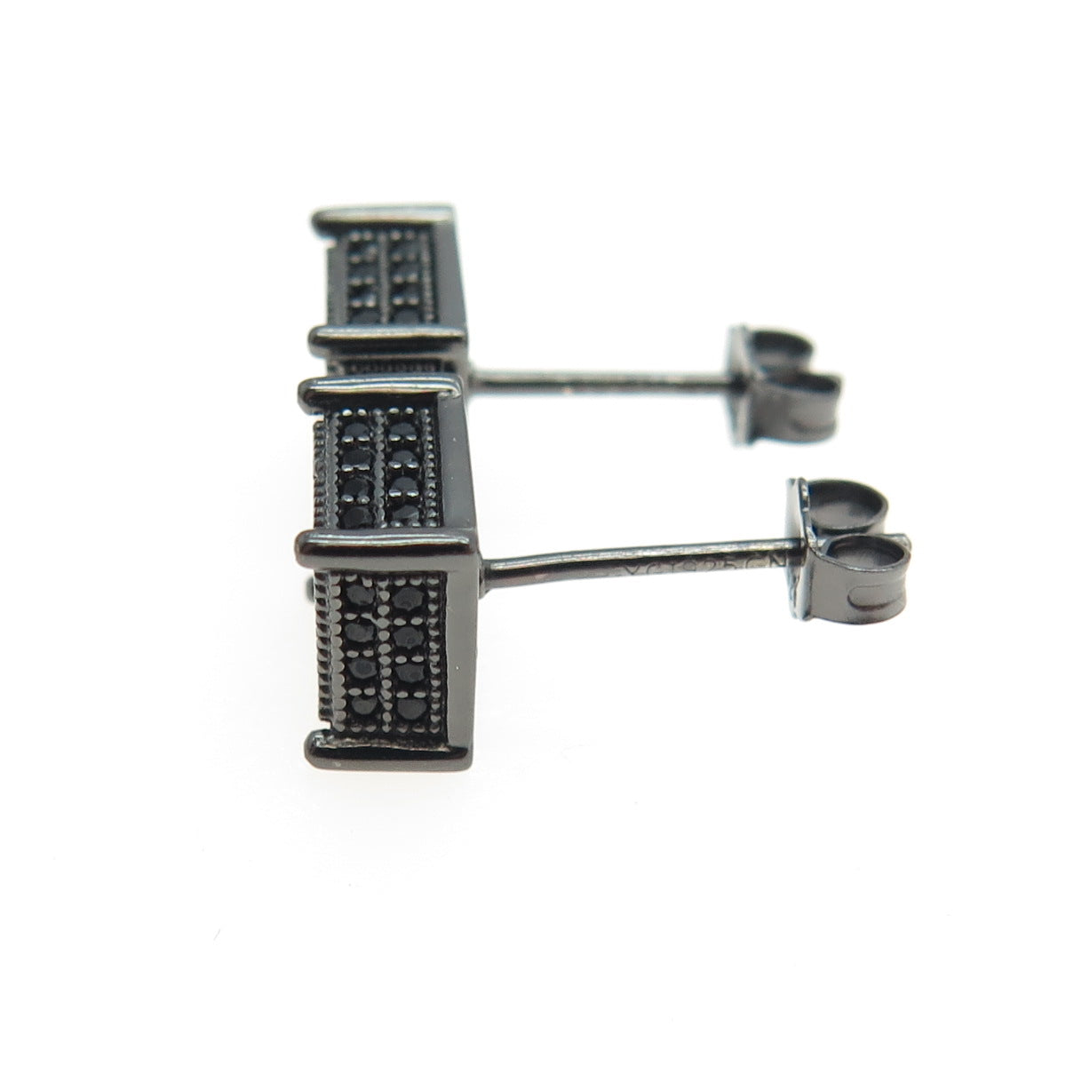 925 Sterling Silver Real Black Spinel Princess Stud Black Rhodium Earrings