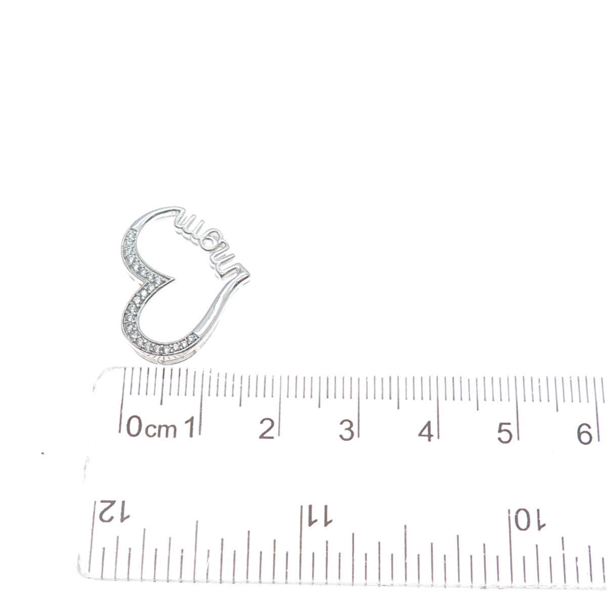 925 Sterling Silver Round-Cut C Z Mom Heart Minimalist Slide Pendant