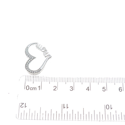925 Sterling Silver Round-Cut C Z Mom Heart Minimalist Slide Pendant