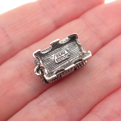 Beau 925 Sterling Silver Vintage Hope Chest 3D Box Mini Charm Pendant
