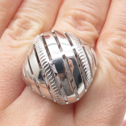 925 Sterling Silver Italy Modernist Ribbed Dome Ring Size 7.75