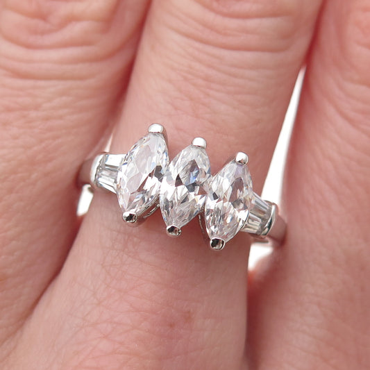 925 Sterling Marquise & Tapered Baguette-Cut C Z Engagement Ring Size 9.25