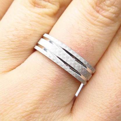925 Sterling Silver Striped Band Ring Size 6.75