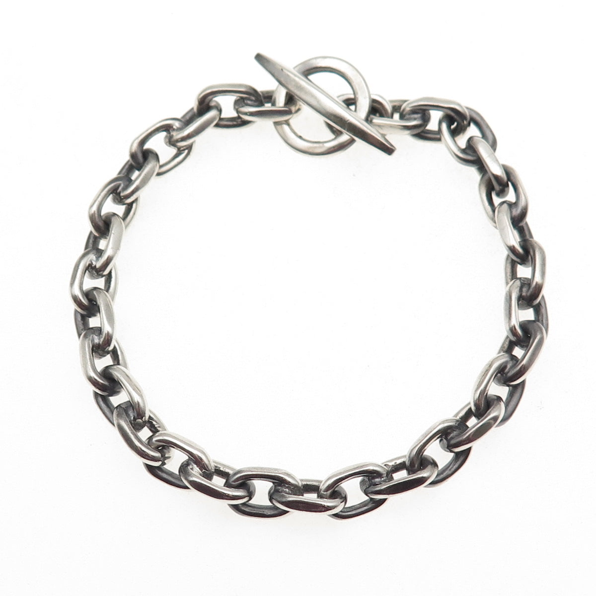 925 Sterling Silver Vintage Cable Link Oxidized Bracelet 7.25"