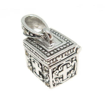 925 Sterling Silver Real Marcasite Gemstone Ornate Box Locket Pendant