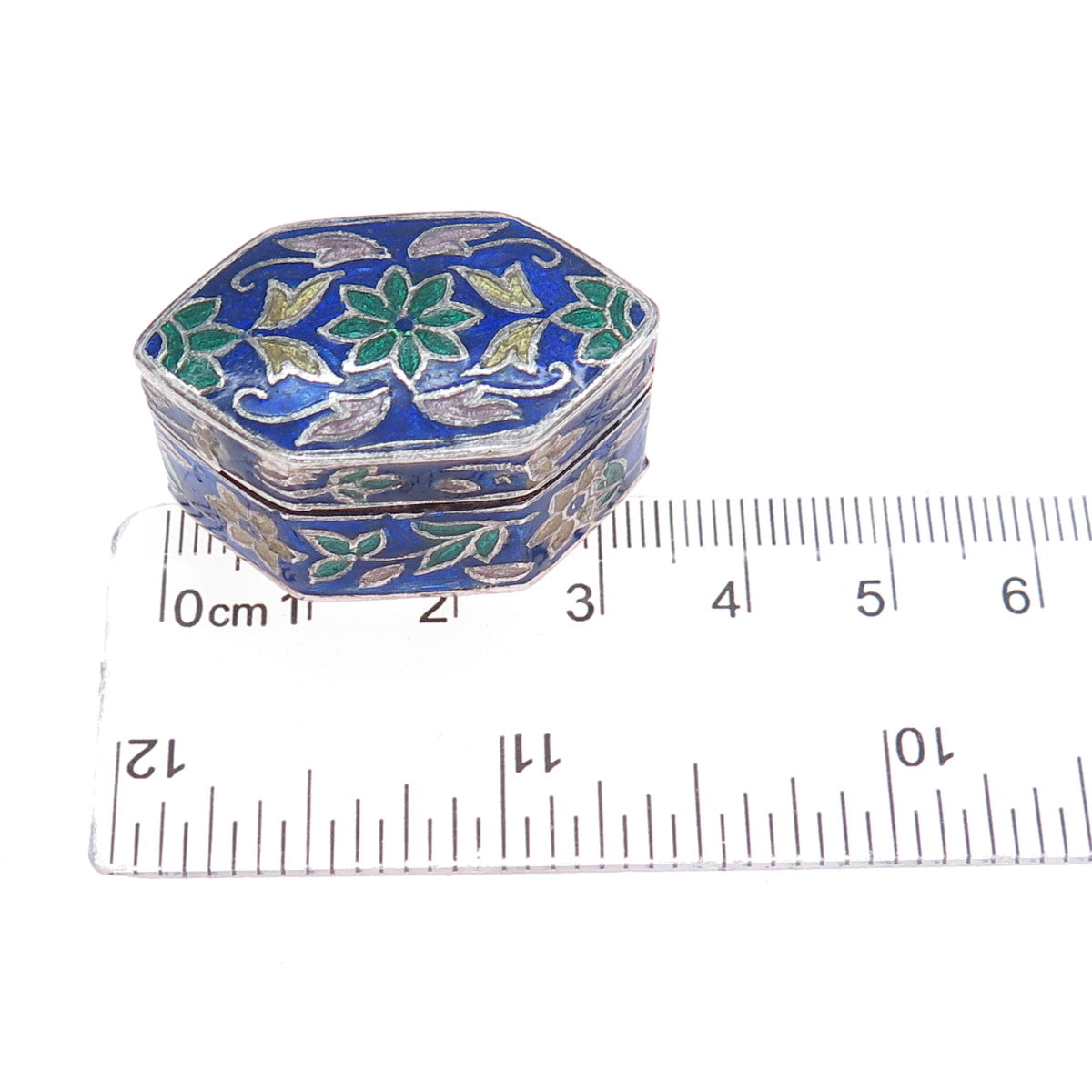 925 Sterling Silver Vintage Enamel Flower Pill / Snuff Box