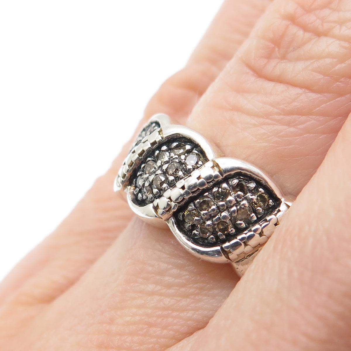 925 Sterling Silver Real Round-Cut Cognac Diamond Ring Size 5