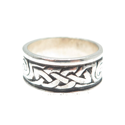 925 Sterling Silver Vintage SAW Celtic Knot Oxidized Band Ring Size 8.5