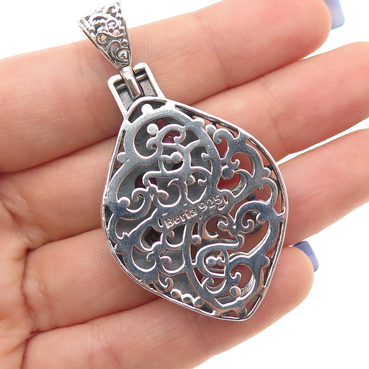 BERIA 925 Sterling Silver Vintage Real Amethyst & Mystic Quartz Charm Pendant