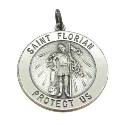 925 Sterling Silver Vintage Saint Florian Medal Religious Pendant