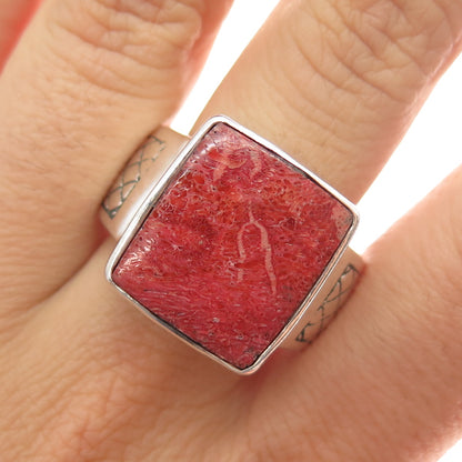 PHLD PlayHardLookDope 925 Sterling Silver Real Coral Ring Size 11.75