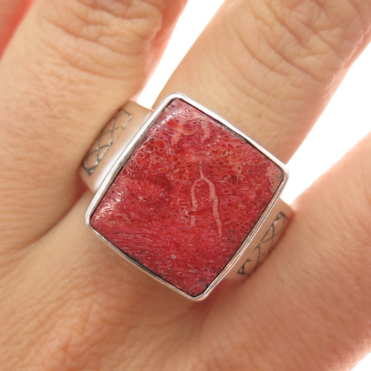 PHLD PlayHardLookDope 925 Sterling Silver Real Coral Ring Size 11.75
