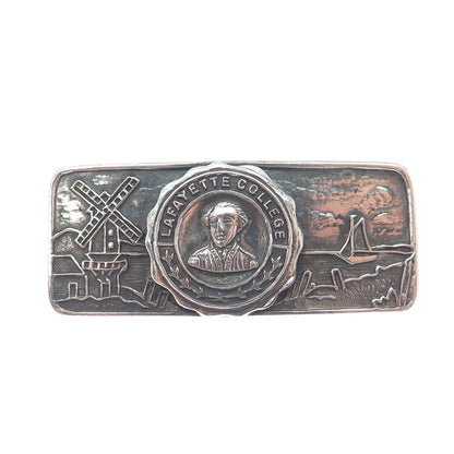 925 Sterling Silver Antique Art Deco Lafayette College Oxidized Pin Brooch