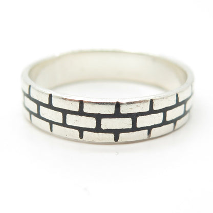 925 Sterling Silver Vintage Mexico Brick Wall Band Ring Size 13.25