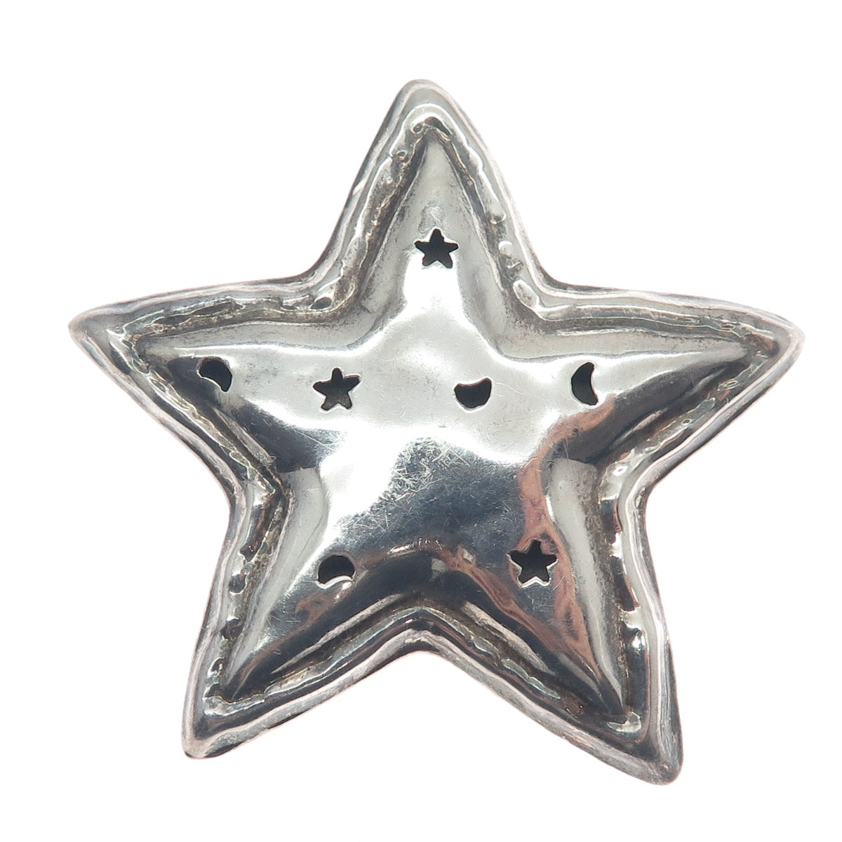 925 Sterling Silver Vintage Mexico Star & Crescent Shadow Box Oxidized Brooch