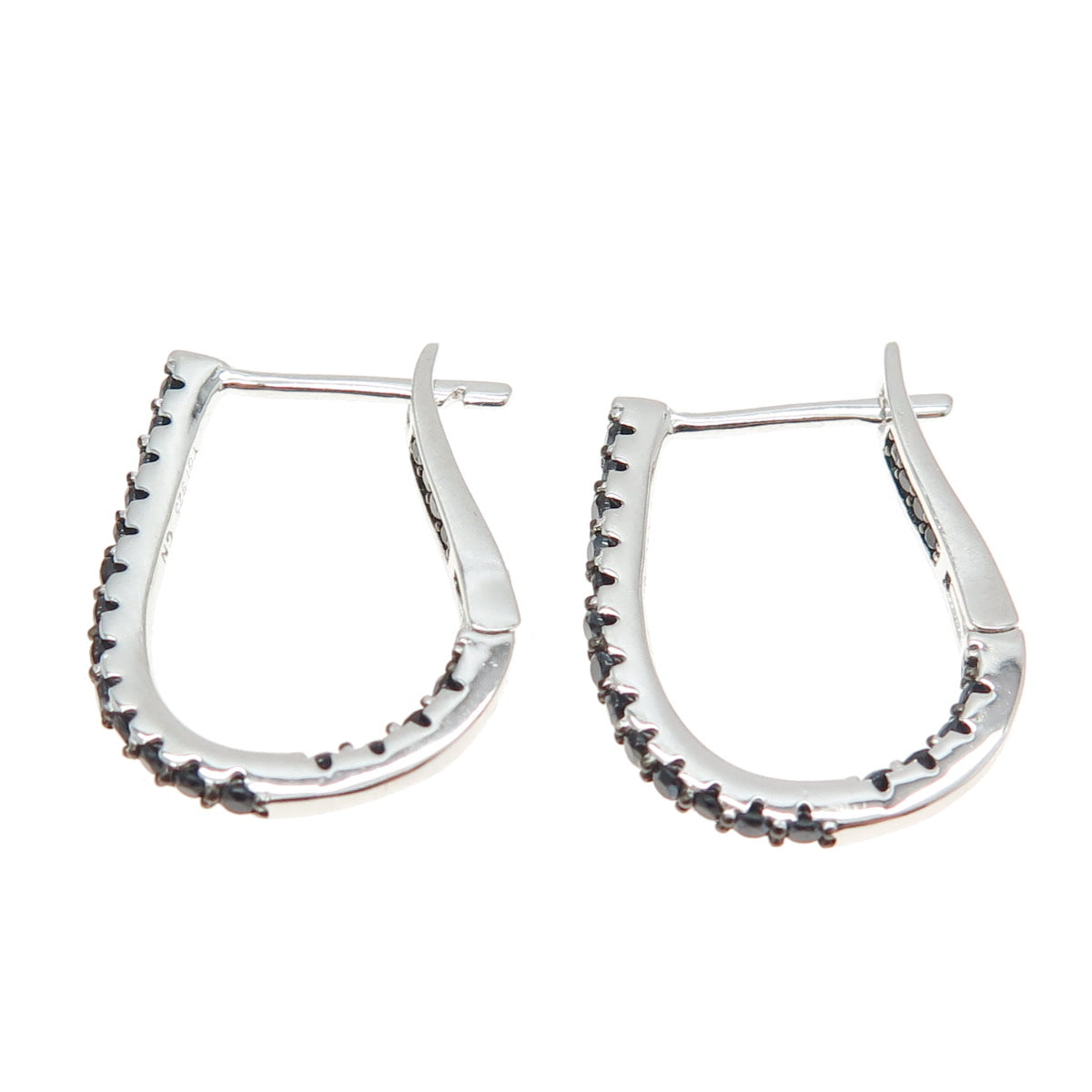 925 Sterling Silver Round-Cut Black C Z Hoop Earrings