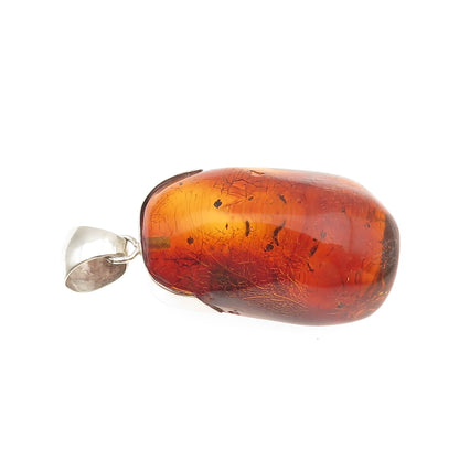 925 Sterling Silver Vintage Real Amber Modernist Charm Pendant