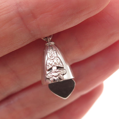 925 Sterling Silver Antique Art Deco Siam Hindu Goddess Bell Screw Back Earrings