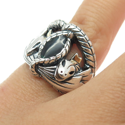 NLP TNC INC 925 Sterling Silver Vintage Real Black Onyx Snake Ring Size 6.25