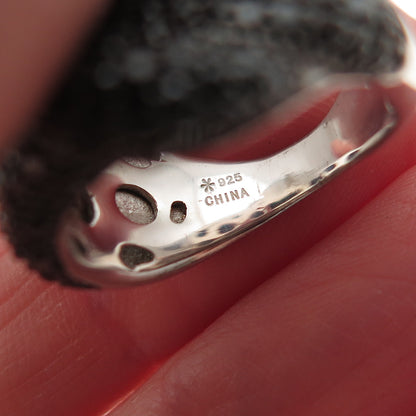 925 Sterling Silver Real Round-Cut Black Spinel Wavy Ring Size 5