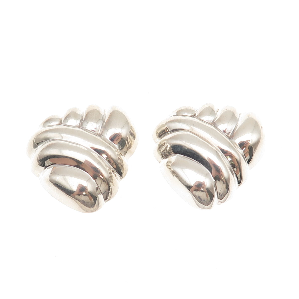 925 Sterling Silver Vintage Mexico Modernist Clip On Earrings