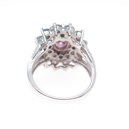 925 Sterling Silver Oval-Cut Pink & Round-Cut White C Z Ring Size 7