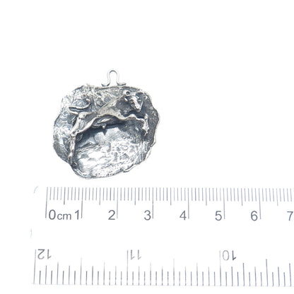 925 Sterling Silver Vintage Taurus Zodiac Modernist Brutalist Oxidized Pendant