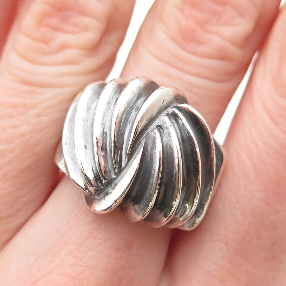 925 Sterling Silver Vintage Mexico Modernist Ribbed Oxidized Ring Size 7.25