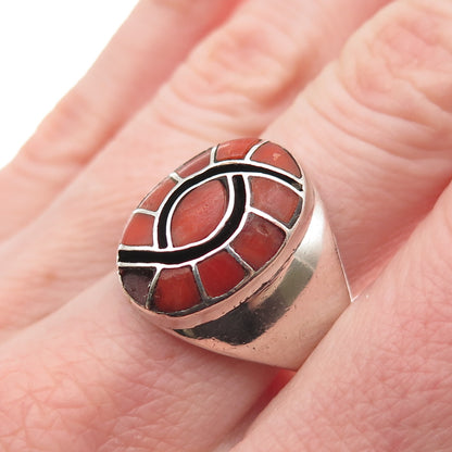 Dicky Amy Quandelacy Zuni Old Pawn Sterling Coral Ring Size 8.5 (missing stone)
