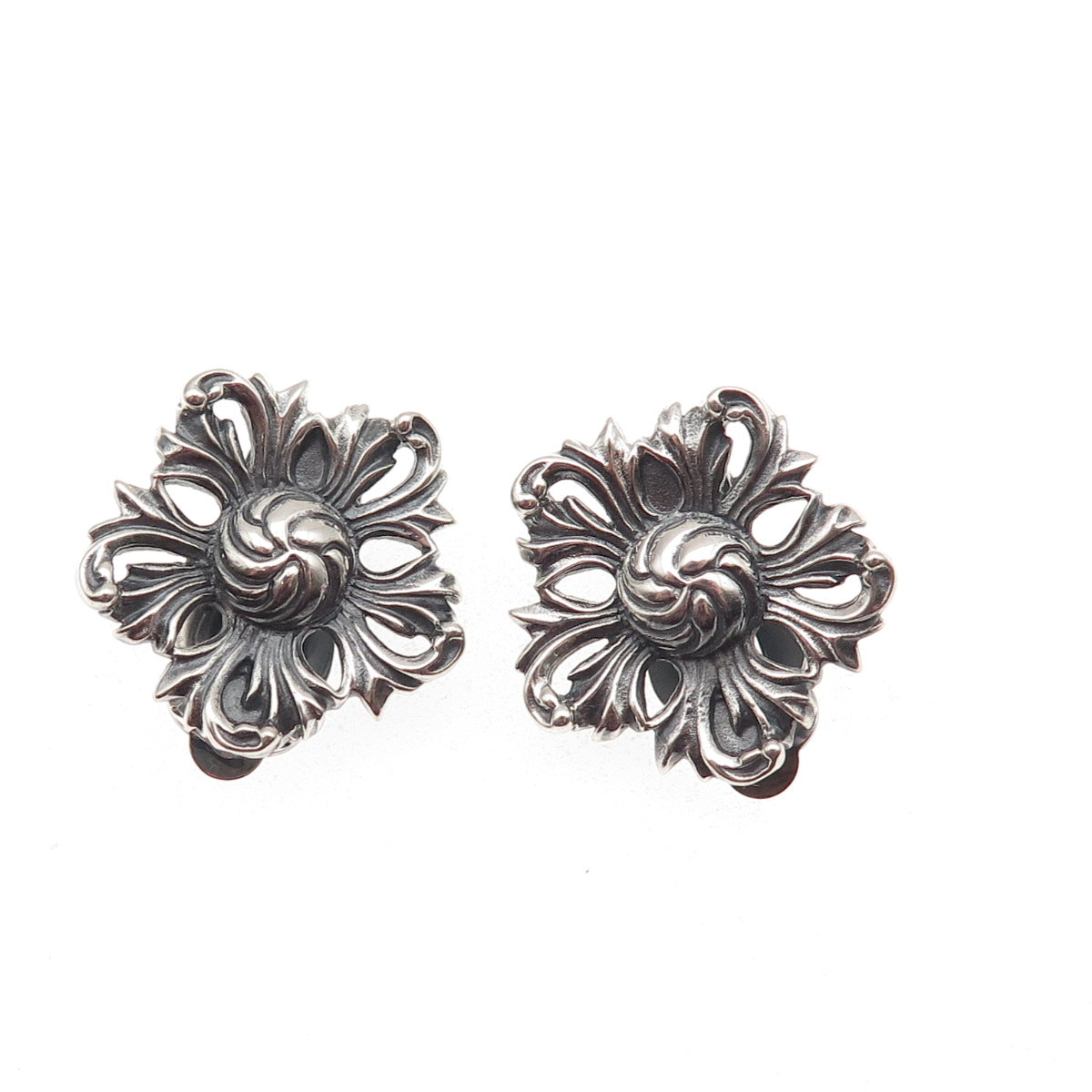 MFA Museum of Fine Arts Sterling Silver Vintage Floral Oxidized Clip On Earrings