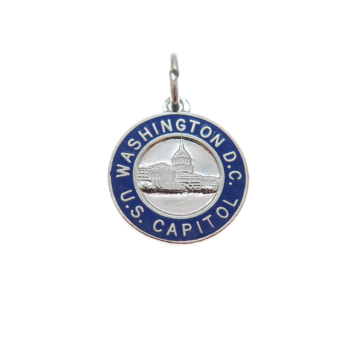 925 Sterling Silver Vintage Enamel US Capital Washington DC Minimalist Pendant