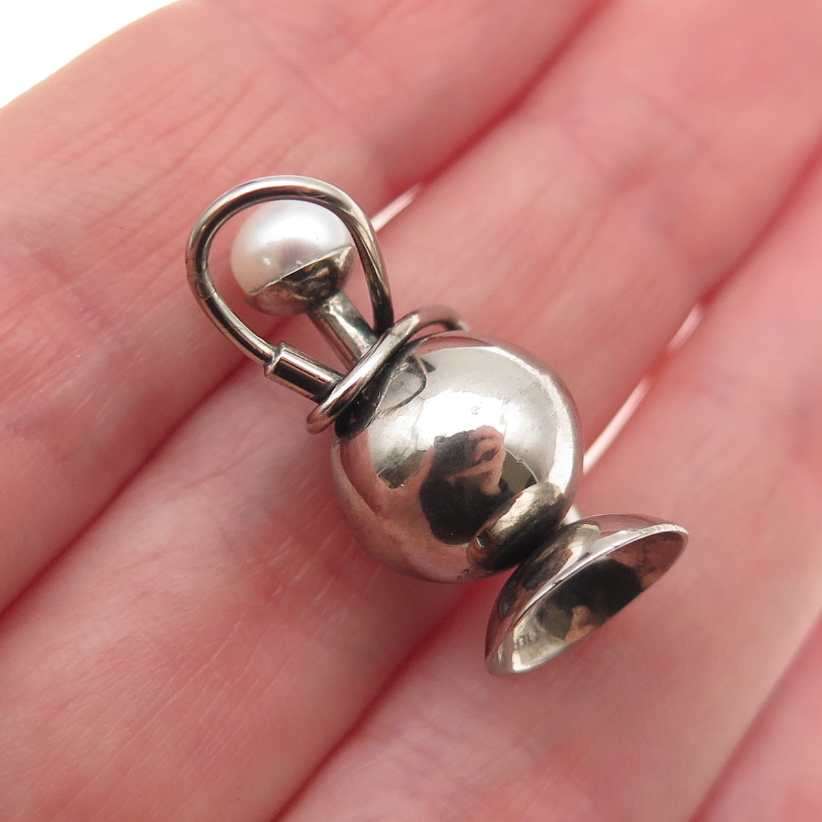 925 Sterling Silver Antique Art Deco Real Pearl Hookah 3D Charm Pendant