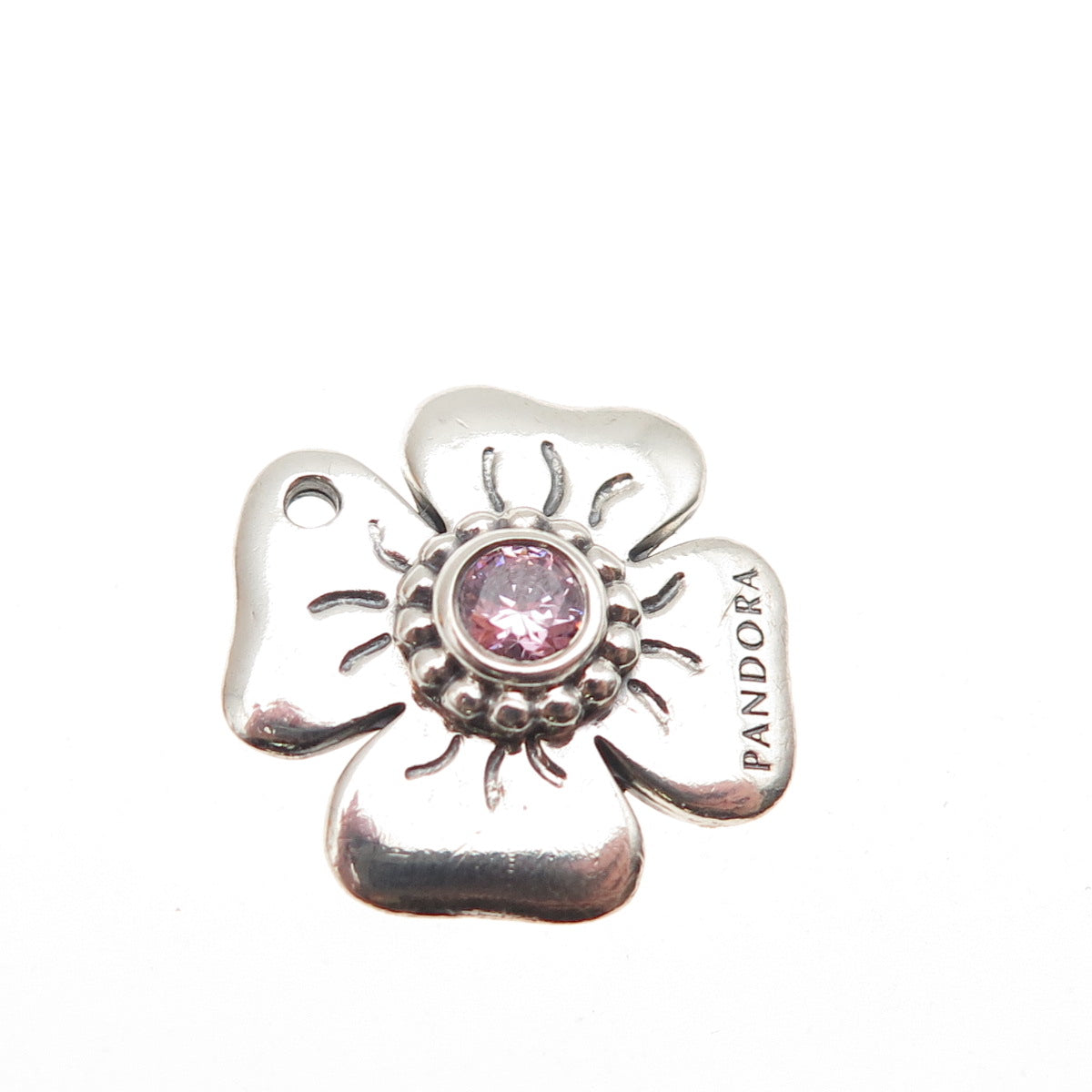 PANDORA 925 Sterling Silver Pink C Z Flower Mini Charm Pendant