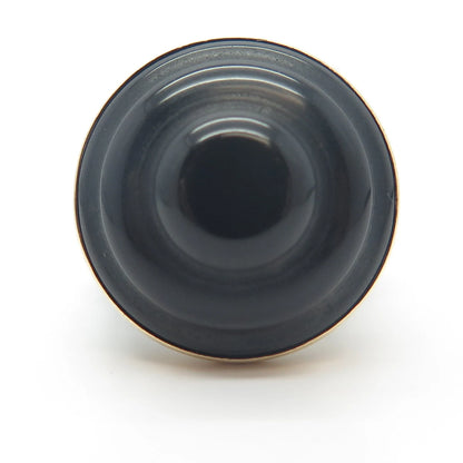 925 Sterling Silver 2-Tone Vintage Real Black Onyx Gem Round Ring Size 6