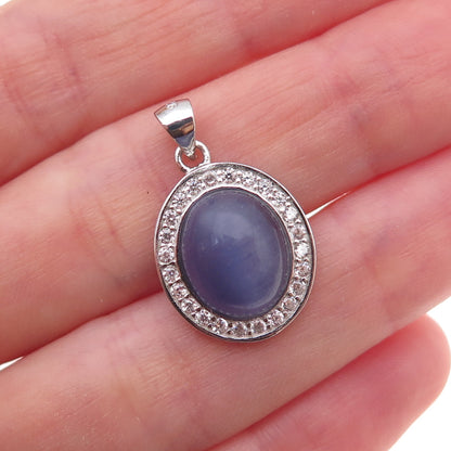 925 Sterling Silver Real Cat's Eye & C Z Charm Pendant