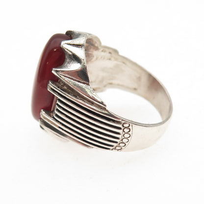 925 Sterling Silver Vintage Real Carnelian Modernist Oxidized Ring Size 9.5