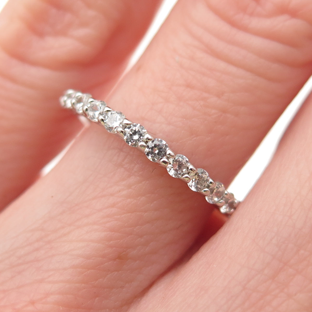 925 Sterling Silver Round-Cut C Z Half Eternity Stackable Band Ring Size 5.25