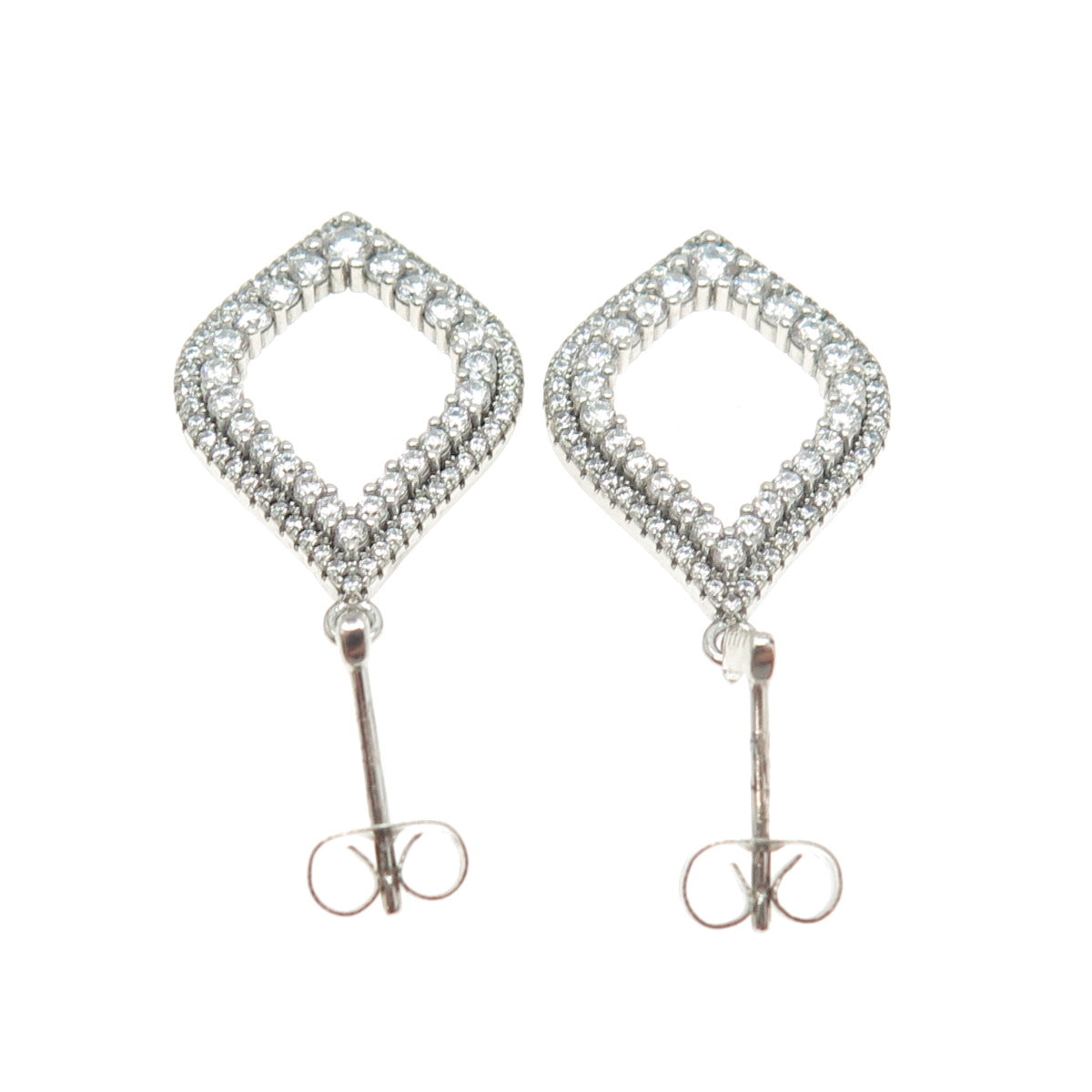 925 Sterling Silver Round-Cut C Z Pear Drop Earrings