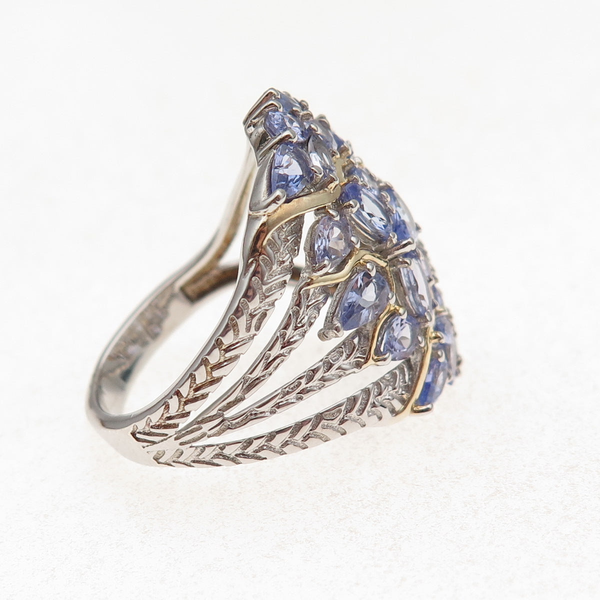 Chuck Clemency 925 Sterling Silver 2-Tone Real Tanzanite Cluster Ring Size 10