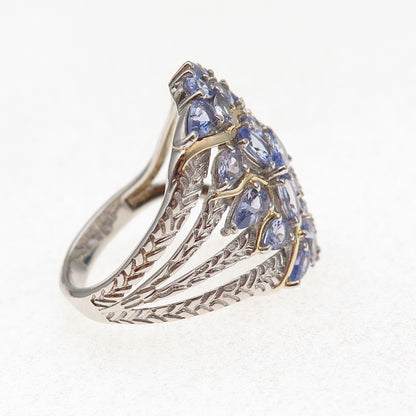Chuck Clemency 925 Sterling Silver 2-Tone Real Tanzanite Cluster Ring Size 10