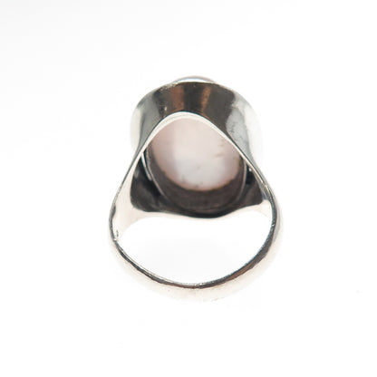Andrea H. Baier 800 Silver Vintage Real Rose Quartz Modernist Ring Size 7.25