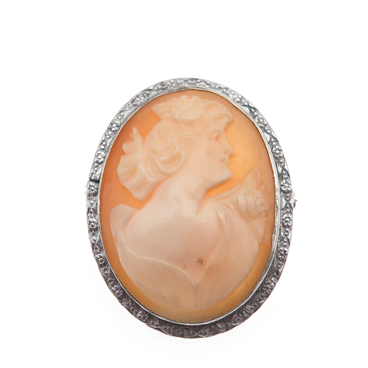 925 Sterling Silver Antique Art Deco Real MOP Carved Lady Cameo Pin Brooch