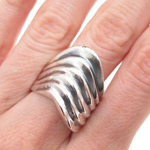 925 Sterling Silver Vintage Modernist Ribbed Oxidized Ring Size 9.25