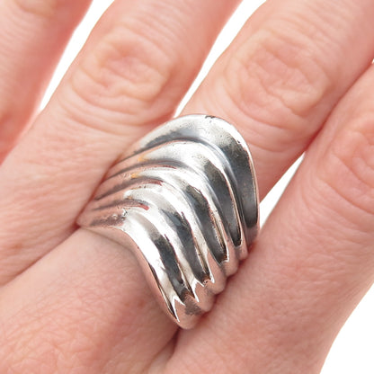 925 Sterling Silver Vintage Modernist Ribbed Oxidized Ring Size 9.25