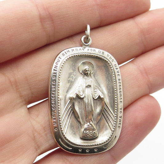 THEDA 925 Sterling Silver Antique Art Deco St. Mary Miraculous Religious Pendant