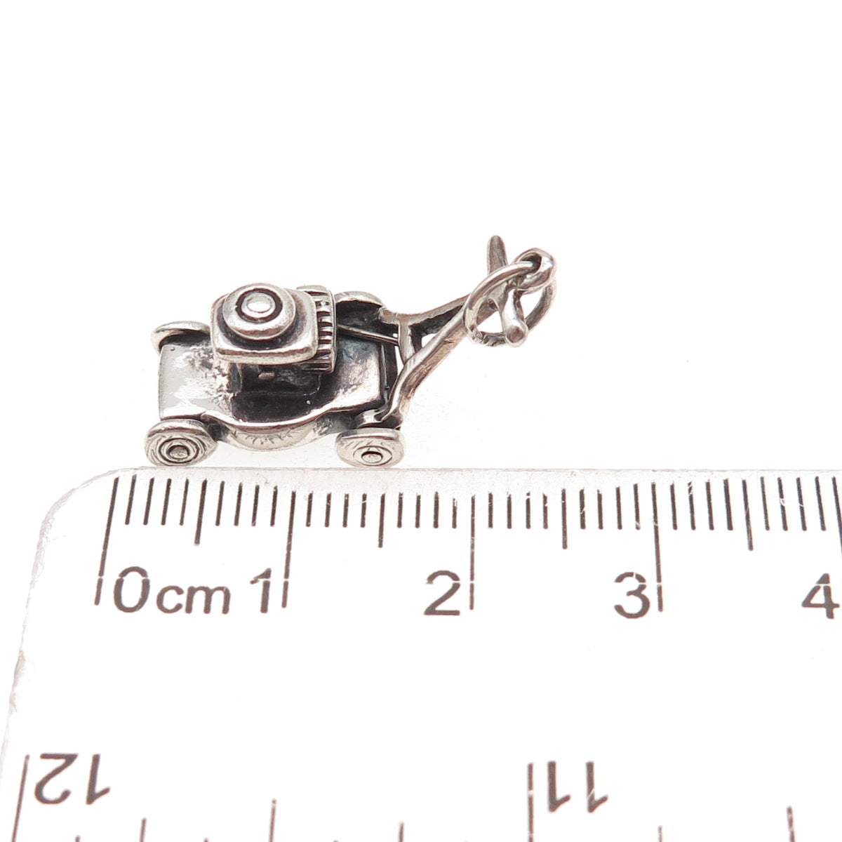 925 Sterling Silver Vintage Lawnmower Oxidized 3D Charm Pendant