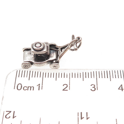 925 Sterling Silver Vintage Lawnmower Oxidized 3D Charm Pendant