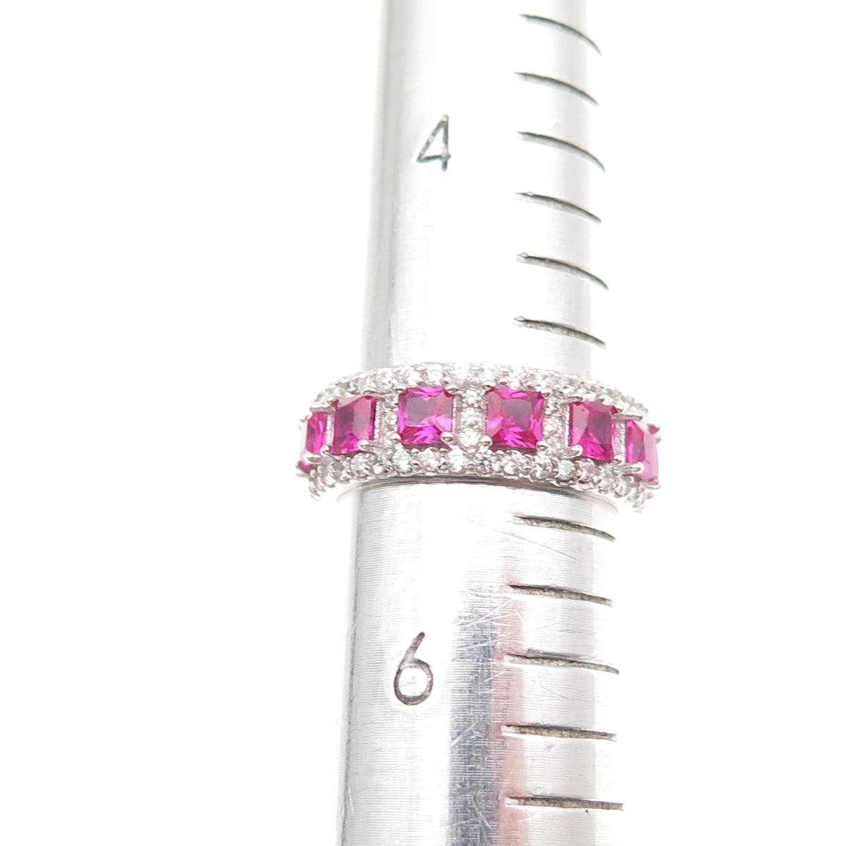 925 Sterling Silver Lab-Created Ruby & C Z Band Ring Size 5.25