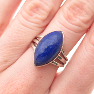 925 Sterling Silver Vintage Real Lapis Modernist Ring Size 6.5