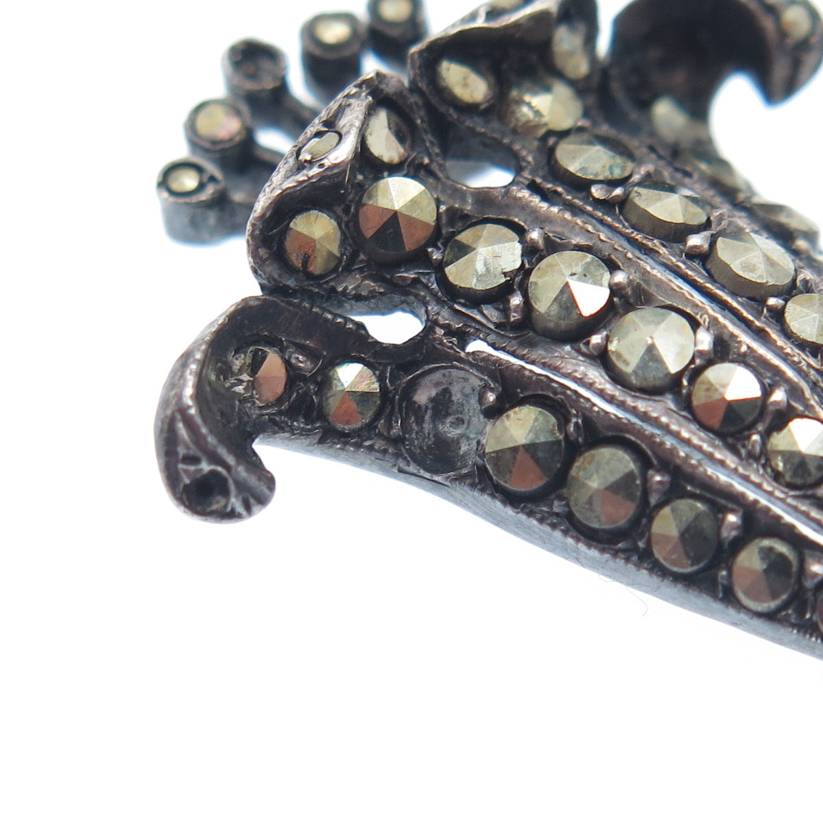 925 Sterling Silver Antique Real Marcasite Bellflower Pendant (missing 3 stones)